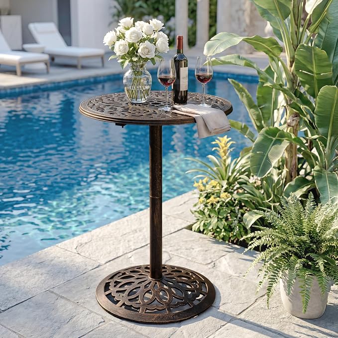 VINGLI 40" Outdoor Bar Table, High Top Table, Cast Aluminum Outdoor Pub Table 40-Inch Height, Round Bar Table Bistro Table for Patio, Cocktail, Bistro(28" Dia x 40 H)