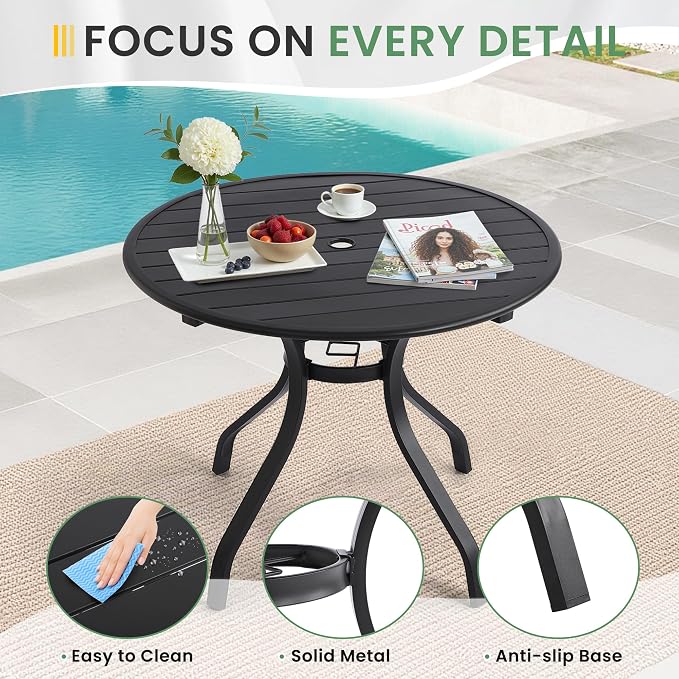 LVUYOYO 5-Piece Outdoor Patio Dining Set, Textilene Dining Chairs & Round Table Set, All-Weather Table and Chairs Set with Umbrella Hole for Backyard, Garden,Balcony,Porch (Brown)