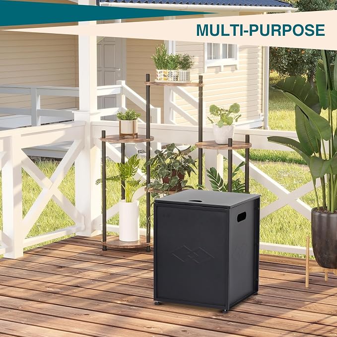 Propane Tank Cover Table – 20LB Outdoor Gas Cylinder Hideaway Storage Box with Side Handles – Metal Side Table for Garden Fire Pits