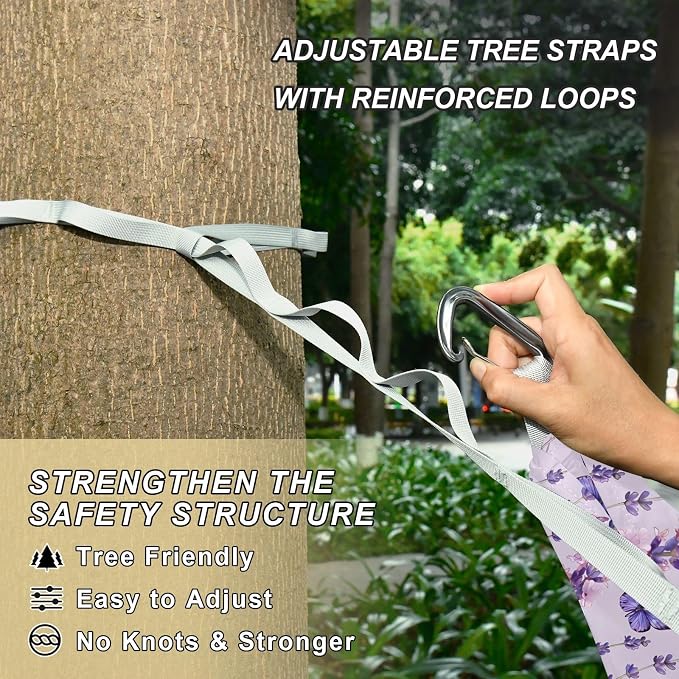 Camping Hammock Outdoor Hammocks for Outside Purple Butterfly Lavender Flower Beach Trees Portable Lightweight with Pockets Tree Straps Indoor