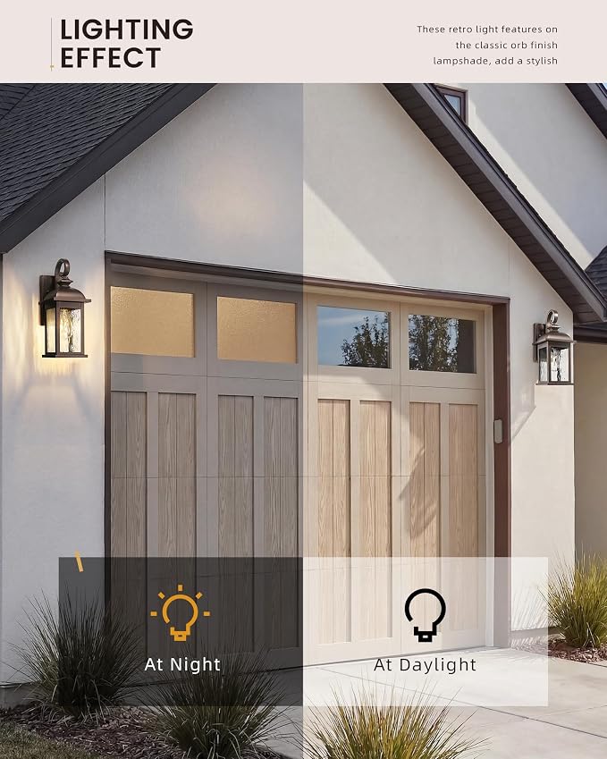 FEMILA Outdoor Wall Light Fixture, Exterior Waterproof Wall Sconce, 15" Exterior Front Porch Lights, Anti-Rust ORB Finish with Water Ripple Glass, UL Listed, 4FD54B ORB-WP