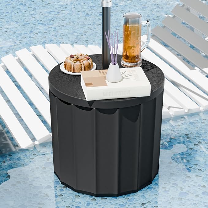 Patio Umbrella Stand with 1.5 Inch Hole, 2-in-1 Outdoor Umbrella Base, Wind-Resistant Side Table, Heavy Duty Patio Table with Umbrella for Pool, Easy Assembly, Black