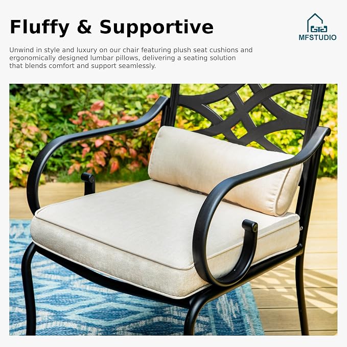 MFSTUDIO 7 PCS, Patio Dining Set, 59"×35", 4 Swivel Chairs, Umbrella Hole | Steel, Metal, Weather resistant, Easy to clean, E-coated frame