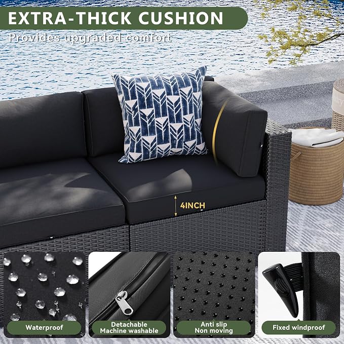 Aoxun 10 Piece Patio Furniture Set Wicker Patio Sectional Sofa Set Outdoor Seating Furniture with Thickened Cushion, Black