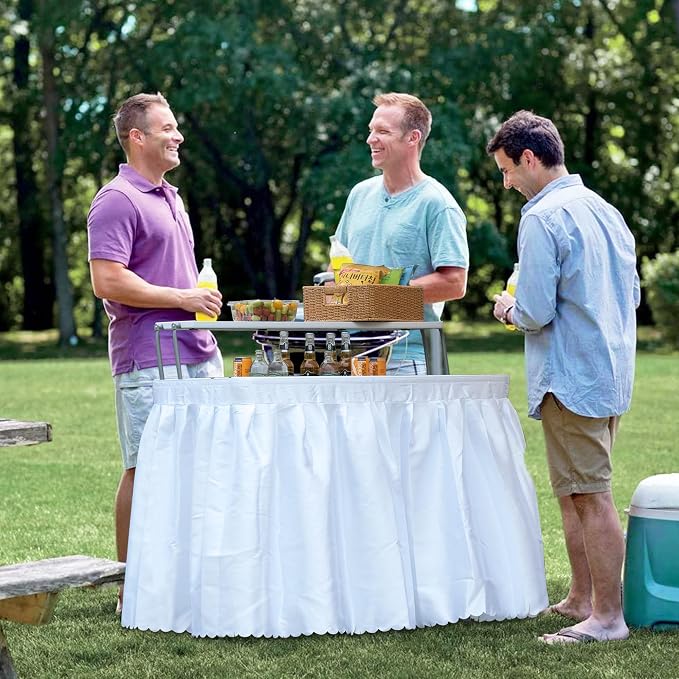 Real Relax Two-Tier Portable Cooler Table, Fill and Chill Desk for Food Drink Beverage, Foldable Party Ice Table for Camping BBQ Outdoor White