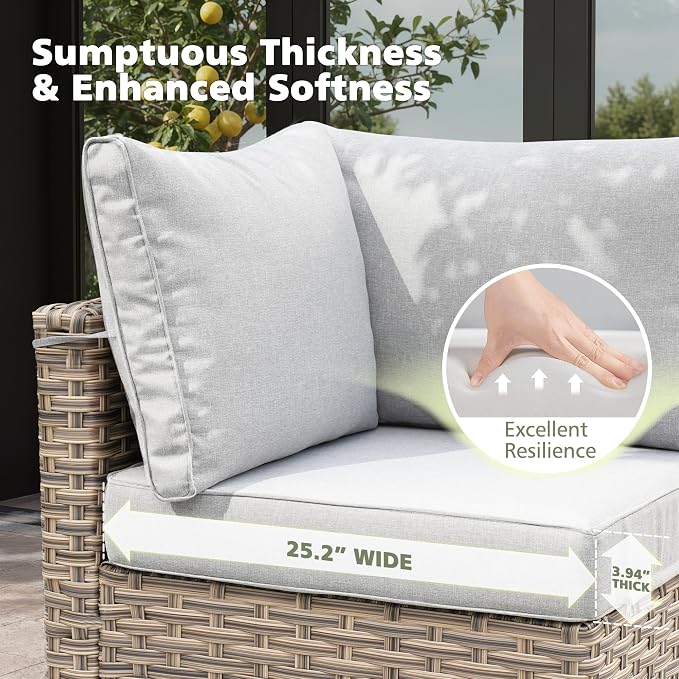 CAODOC Outdoor Sectional Patio Furniture Set,8 Pieces Wicker Conversation Sets L Shaped Couch,Out Door Sofa Outside Furniture with Swivel Chairs,Gray