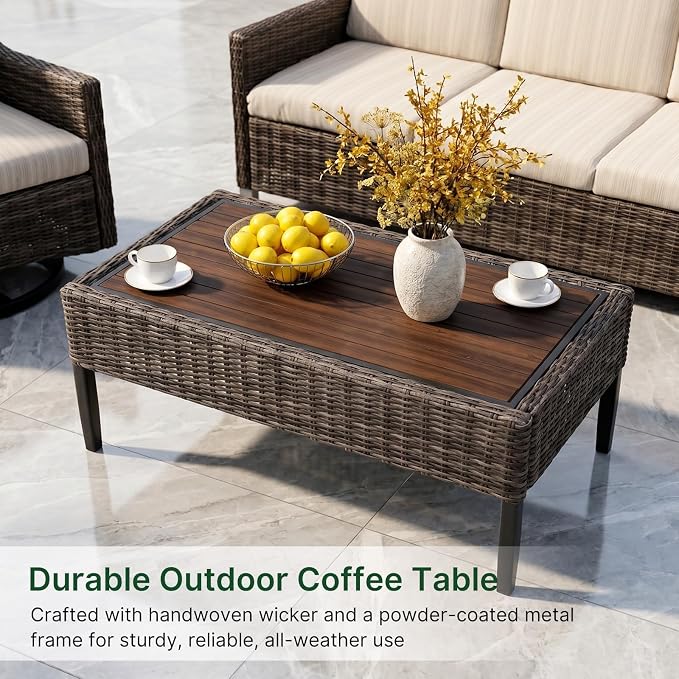 Wicker Patio Conversation Set, Outdoor Patio Furniture Set with Deep Seating, Wide Armrests & Thick Cushions, All-Weather Outdoor Furniture Set for Patio, Porch, Deck & Backyard