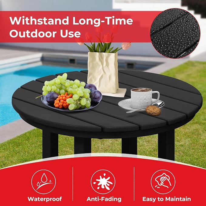 Costaelm Outdoor Bar Table, 37" Counter Height Round Patio Cocktail Bar Table, Patio Bar Table Bistro Dining Table Pub Table for Front Porch Deck, Backyard, Garden, Black