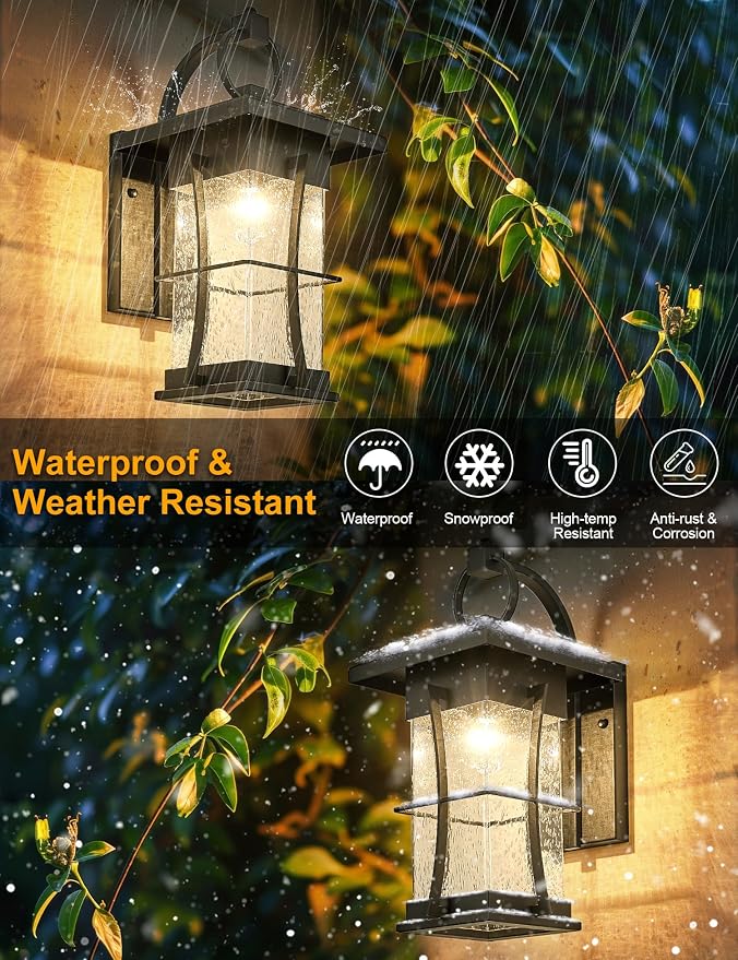 18" H Extra Large Outdoor Wall Sconce Black Large Exterior Wall Lantern Outside House Lamps Waterproof Mission Light Fixtures with Clear Seeded Glass, Perfect for Villa Porch Garage Coach Light