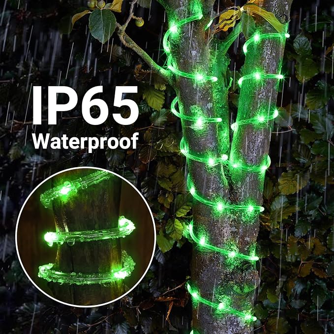 Jnaurb Solar Rope Lights, 33ft 100LED Solar String Lights, 8 Modes Waterproof Solar Outdoor Light, Flexible Clear Trampoline Light for Garden Backyard Patio Deck Porch, Pool Tree Decoration - Green