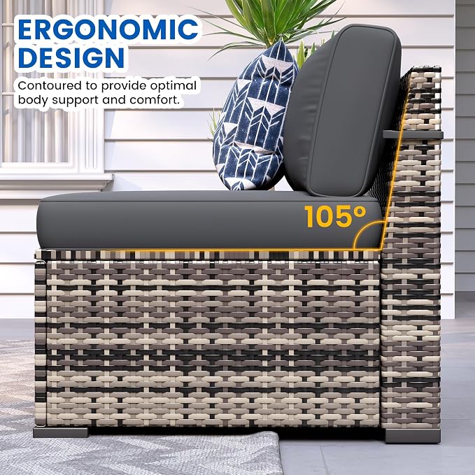 Patio Furniture Sets, 7-Piece Outdoor Patio Furniture with Thick Cushions,Coffee Table Outdoor All-Weather Conversation Set Sectional Sofa for Backyard, Poolside, Garden(Grey)