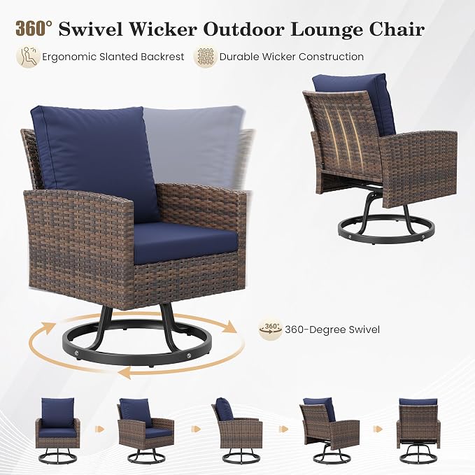 Amopatio Outdoor Patio Furniture Set, 6 Pieces Conversation Sofa with 360° Swivel Chairs, All Weather Wicker Outdoor Furniture for Backyard Garden Pool Deck,Blue