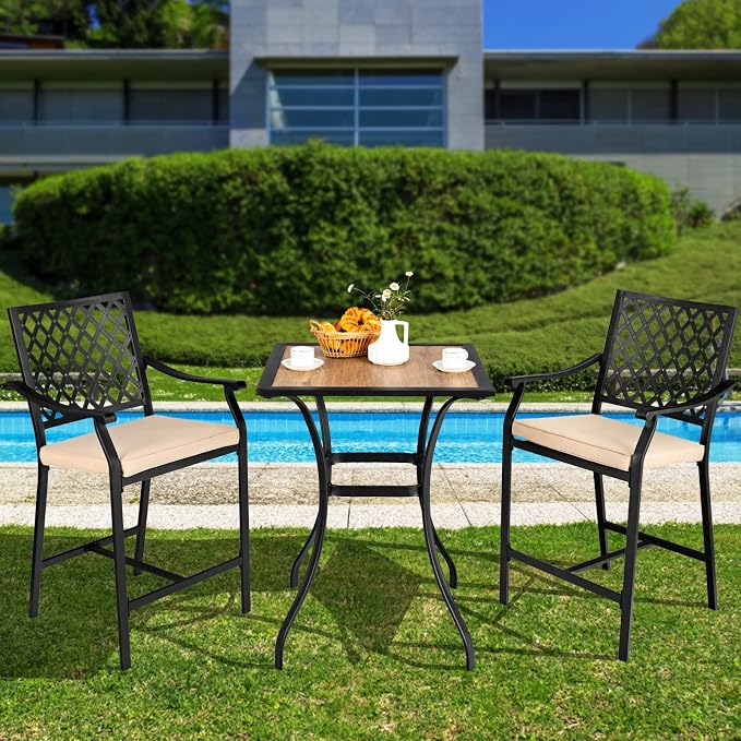Giantex Patio Bar Table Outdoor Square Bistro Bar High Table All Weather Patio Dining Table Garden Backyard Porch Lawn Poolside