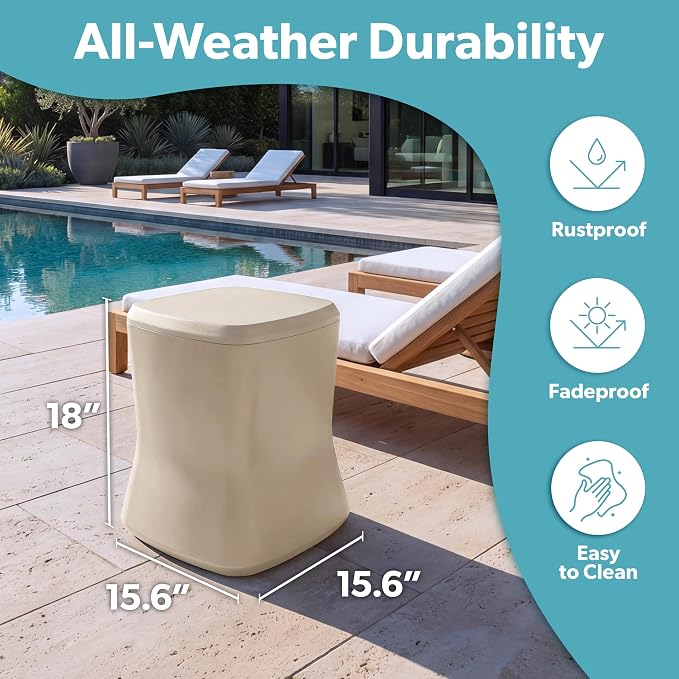 Coast Modern Outdoor Side Table Cooler- 2 in 1 Patio Decor Storage Table & Ice Chest - 25 QT - White, Gray, Sand, Stone Blue, Black