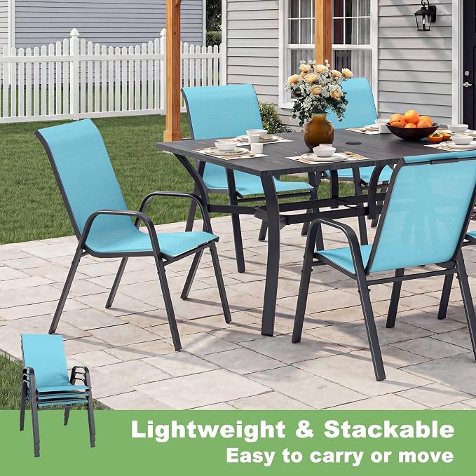 Outdoor Dining Set for 4, Patio Metal Table and Chairs Set with 1.97'' Umbrella Hole, 5pcs Patio Furniture Set 37.8”x37.8” Dining Table Set with Stackable Chairs for Backyard Pool Deck