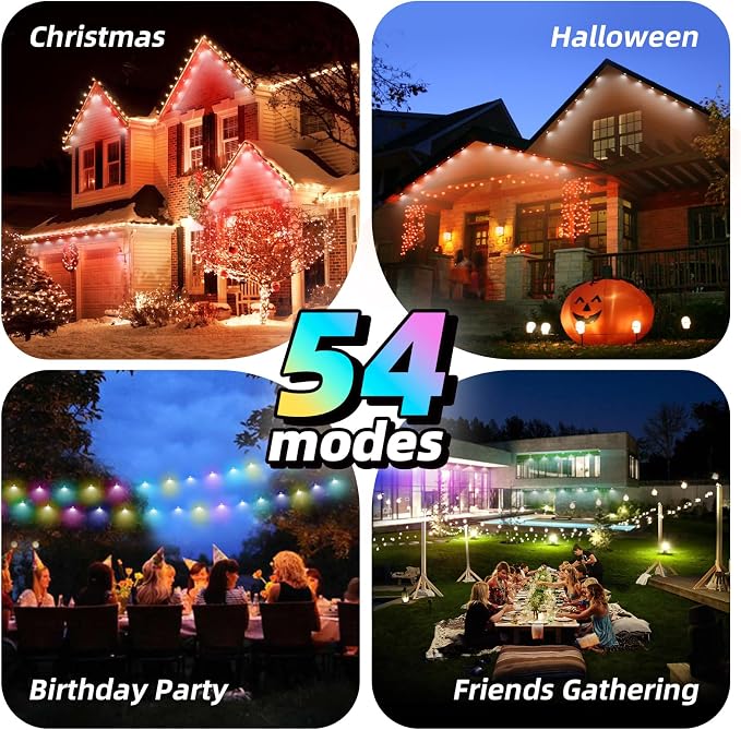 Permanent Outdoor Lights, 100ft Smart RGB+IC Outdoor Light, IP67 Waterproof 72 LED Eaves Lights, Year-Round Outdoor Lighting for New Year, Holiday, Daily Lighting, Christmas, APP/Voice/Remote/Control