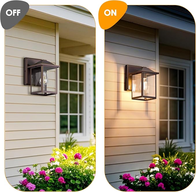 MATAMEYE Outdoor Wall Light Fixture, Exterior Waterproof Porch Lighting | Oil Rubbed Bronze Patio Wall Lantern, Anti-Rust, Clear Glass, E26 Socket, Wall Mount Sconce Lighting, Outside Front Door Lamp