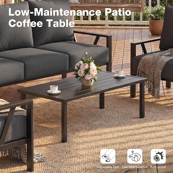 Patio Furniture Set, Metal Outdoor Furniture with Coffee Table, Modern Outdoor Patio Conversation Seating Set, Grey