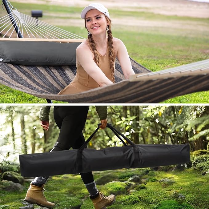 SUNCREAT Portable Hammock with Stand, Two Person Hammock with Portable Stand, Heavy Duty Hammock Storage Bag