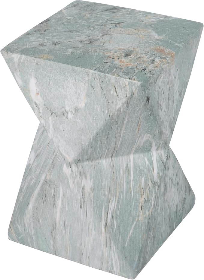 Outdoor Side Table Faux Marble Square Side Table Hourglass End Tables Small Coffee Tables for Patio Garden Stool for Porch, Backyard Balcony,12.2",Weather Resistant, Light Green