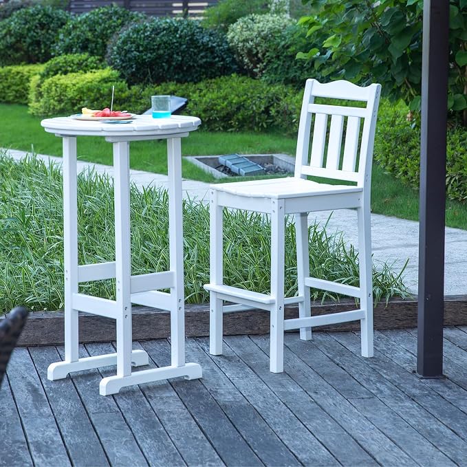 nalone 3 Pcs Outdoor Bar Table and Chairs Set, HDPE High Adirondack Chairs and Table 3 Pieces, Outdoor Bar Stools Set for Garden, Yard, Balcony