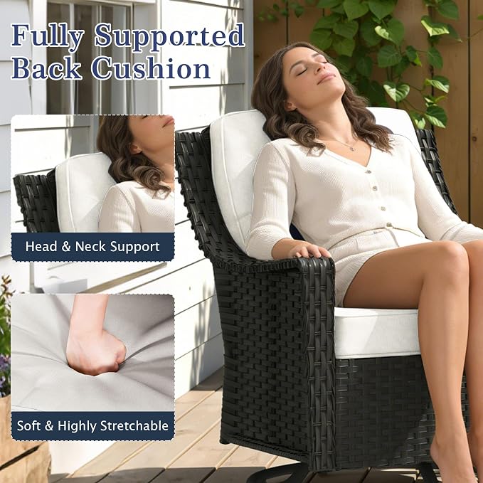 3 Pieces Patio Swivel Chairs & Side Table, Patio Wicker Chairs with Water-Resistant Cushion for Porch Outdoor PE Rattan Furniture Set
