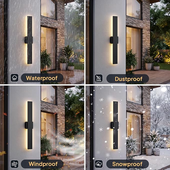 2 Pack LED Outdoor Wall Sconce Dimmable, 3000K 4500K 6000K, 31.5" Modern Black Linear Exterior Lighting Fixtures, IP65 Waterproof Outside Lights for Entrance, Hallway, Garage, Porch