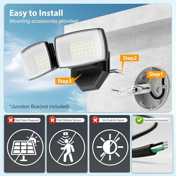 Onforu 3200LM Flood Lights Outdoor, 32W 6500K LED Security Light Switch Controlled, IP66 Waterproof Outdoor Lights, Wall Mount Exterior Flood Light with 2 Adjustable Heads Floodlights Outside