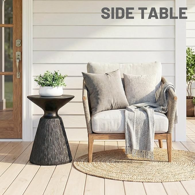 COSIEST Outdoor Side Table, Mushroom Shaped MgO Accent Table, Lightweight Patio End Table w Round Base, Top Plant Stand for Garden and Deck, Black