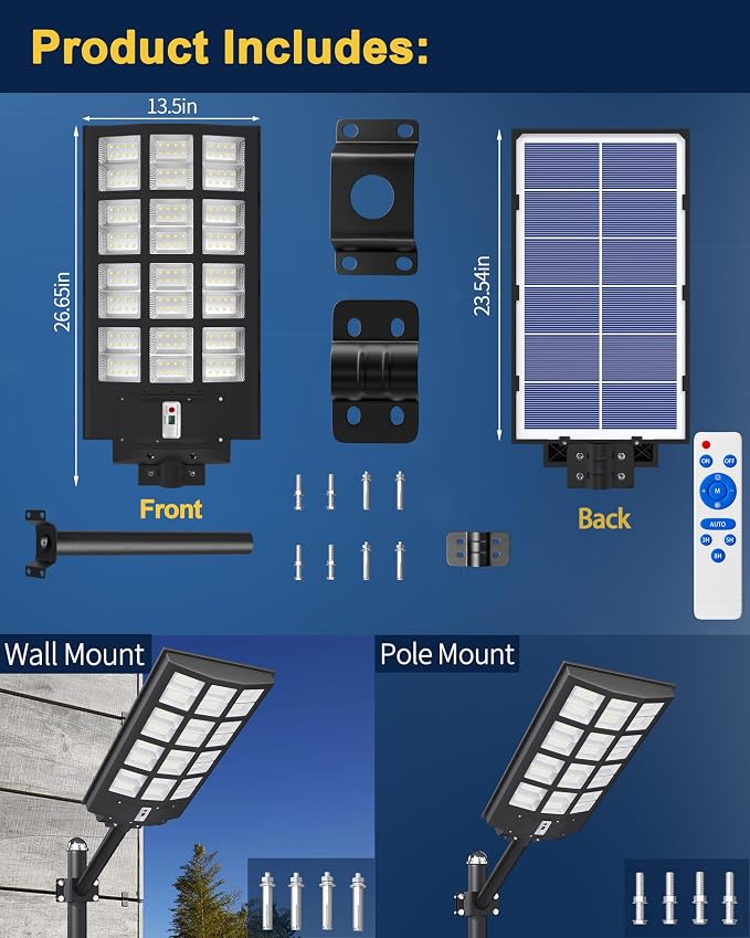 Solar Street Lights Outdoor,Of-5600W Commercial Parking Lot Light | Solar Flood Light, LED Area Light with Motion Sensor, Dusk to Dawn, Remote Control for Security Lighting in Streets, Barns
