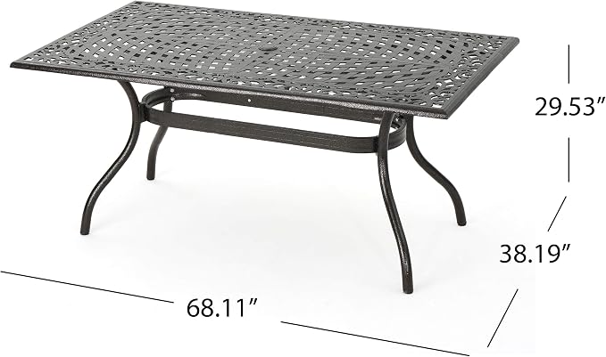 Christopher Knight Home Yamilet Traditional Outdoor Aluminum Rectangular Dining Table, Hammered Bronze