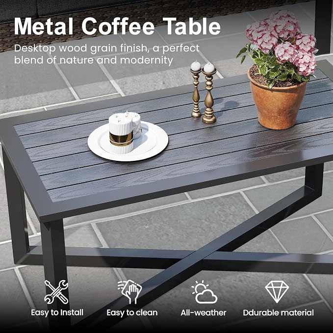 Green4ever Patio Sofa, 2 Pieces Patio Furniture Set with Coffee Table, Wicker Outside Furniture with Cushions, Patio Sofa for Porch, Outside Couch for Pool, Deck, Garden, Backyard, Grey