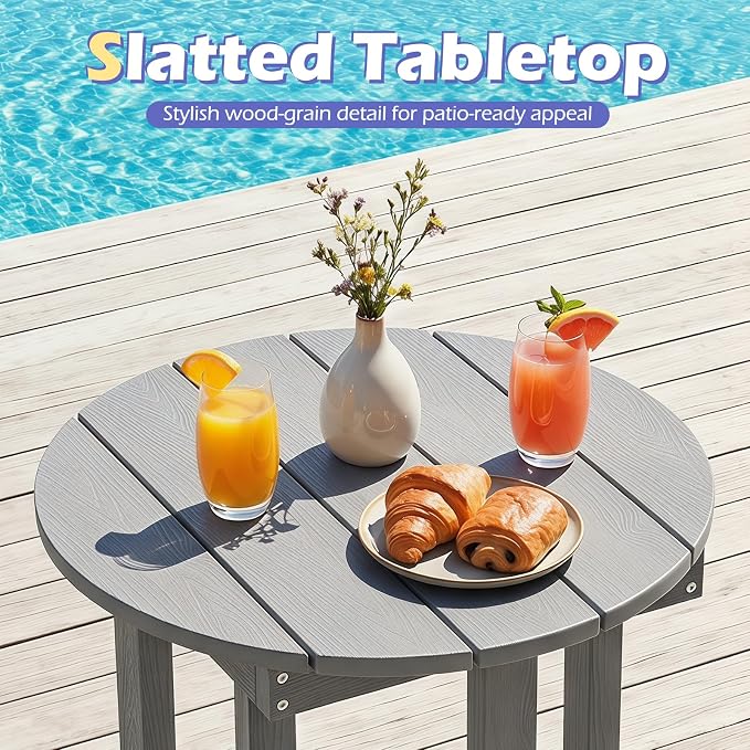 Tangkula Round Outdoor Side Table, Adirondack Side Table with Weather-Resistant, Waterproof Top, Small Outside End Table for Patio Deck Pool Porch, Easy Maintenance (Grey,1)