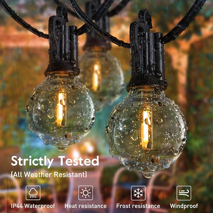 Brightown Outdoor String Lights Hanging Globe Patio Lights with 50 G40 Shatterproof Bulbs(2 Spare), IP44 Waterproof Connectable Commercial 50 Hanging Light for Indoor Outdoor Decor