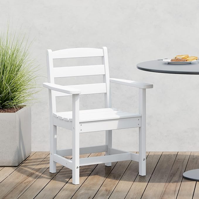 WestinTrends Ashore Outdoor HDPE Patio Classic Dining Arm Chair, White