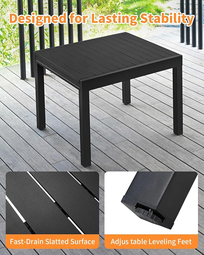 9-Piece Extendable Patio Dining Set, Never-Rust Aluminum Outdoor Dining Set with 2 Swivel Chairs, Expandable Outdoor Dining Table and 6 Stackable Dining Chairs for Porch, Lawn, Garden, Black