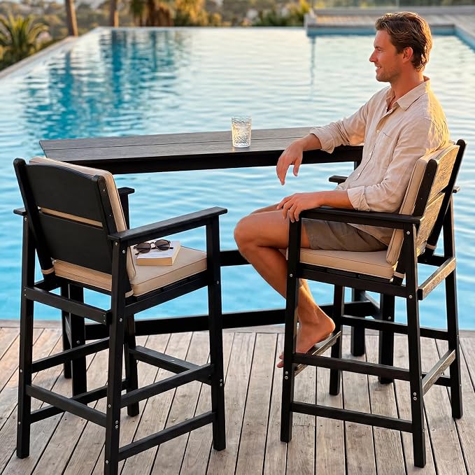 41.25" Outdoor Bar Table, Heavy Duty HDPE Console Table, Weather-Resistant Outdoor Console Table, Modern Bar Height Pub Table for Poolside/Garden/Backyard/Deck/Patio Furniture, Black