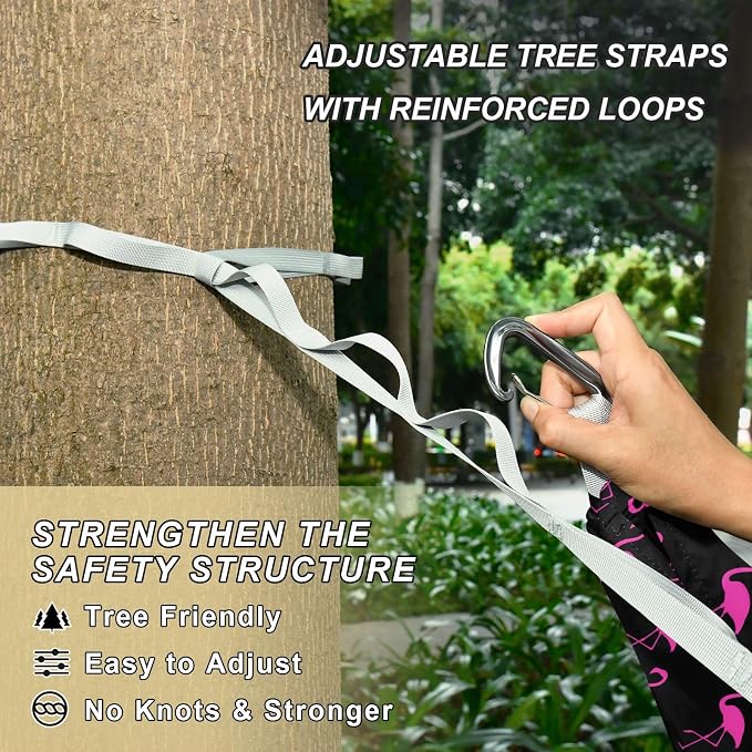Camping Hammock Outdoor Hammocks for Outside Flamingo Hot Pink Beach Trees Portable Lightweight with Pockets Tree Straps Indoor