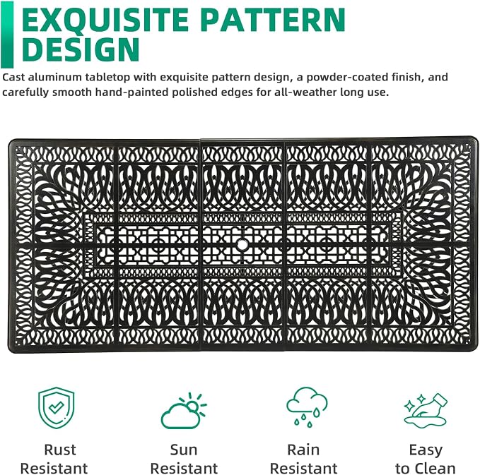 VIVIJASON 9-Piece Outdoor Dining Set, Cast Aluminum Patio Table & Chair Furniture Set for 8, Include 94.5" Rectangular Table, 2 Swivel Rocker Chairs, 6 Stationary Chairs, Umbrella Hole, Khaki Cushion
