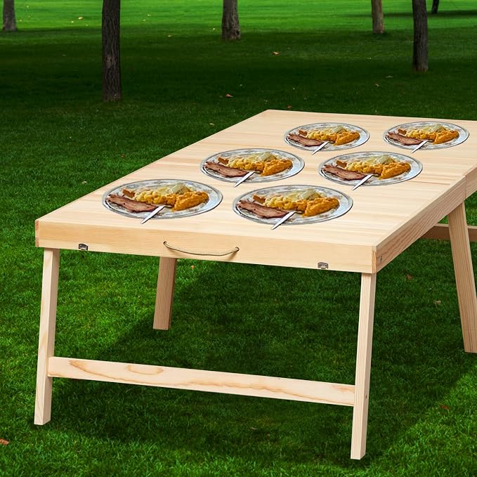 Foldable Boho Wooden Picnic Table, No Assembly Required 60" x 30" Portable Outdoor Indoor Low Picnic Table for Floor Camping, Seating, Beach, Backyard, BBQ, Seats 6–8 People