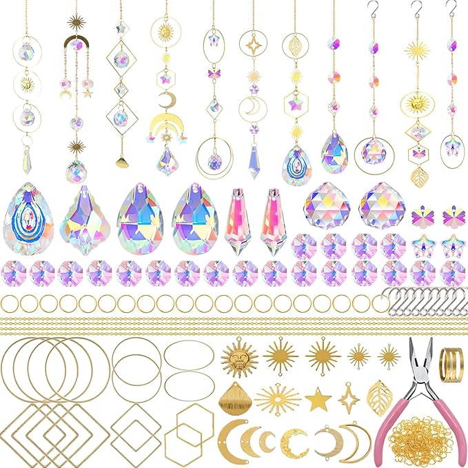 DIY Suncatcher Kit 400pcs Sun Catchers Supplies Arts and Crafts for Adults | Window Hanging Sun Catcher with Chain Rainbow Maker Crystal Prisms Decor for Home Garden Party Wedding Ornament