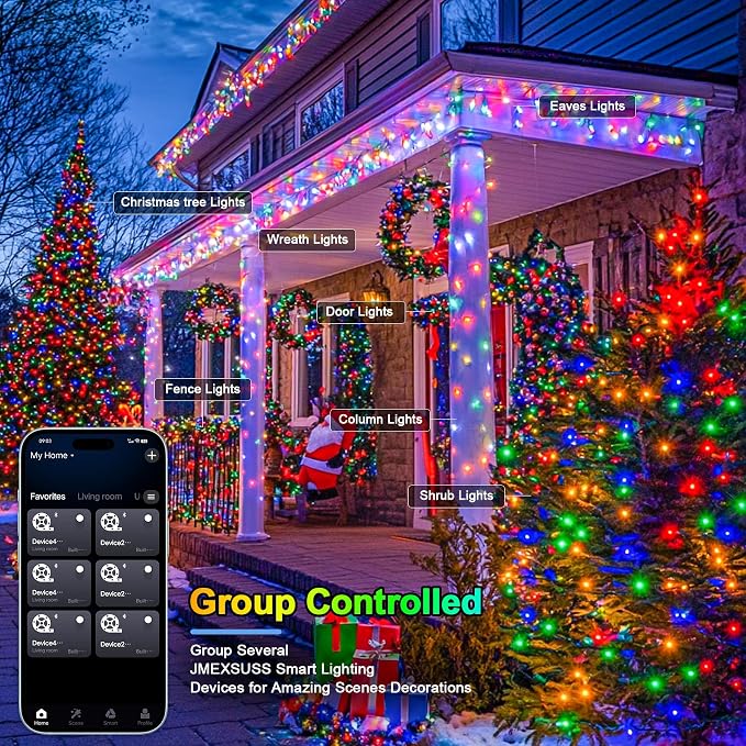 JMEXSUSS 800 LED RGB String Light Outdoor Indoor, Halloween Lights Plug in | 264 Ft Color Changing Christmas Lights Clear Wire Smart Lights for Bedroom Tree Room Party Birthday Xmas Decor, Remote