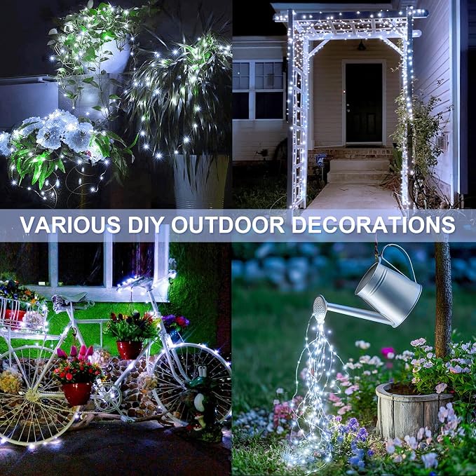 JMEXSUSS 2 Pack Solar String Lights Outdoor Total 66FT 200LED Fairy Lights | Outdoor Waterproof, 8 Modes Solar Christmas Lights for Outside Garden Tree Patio Yard Wedding Christmas Decorations, White