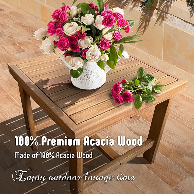 Werph 3-Piece Acacia Wood Outdoor Patio Furniture Set | Conversation Set with Padded Cushion Chairs and Coffee Table, for Porch Balcony Deck Backyard
