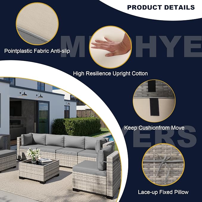 16-Piece Outdoor Patio Furniture Set with Rocking Swivel Chair, Wicker Rattan Sectional Sofa Conversation Set with 55,000 BTU Fire Pit Table with Ottomans, Backyard Furniture, Grey