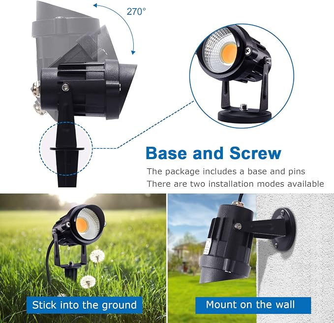 SUNVIE LED Outdoor Spotlight 12W Landscape Lighting 120V AC Waterproof Landscape Lights Spot Lights for Yard with Spiked Stake Warm White Flag Light Garden Decorative Lamp with US 3-Plug in (6 Pack)
