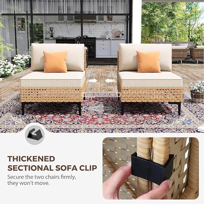 Patio Furniture Set 9 Piece Large Modular Outdoor Sectional Free Combination Outdoor Furniture with Thick Cushion All Weather Wicker Boho Patio Conversation Sets for Porch, Deck