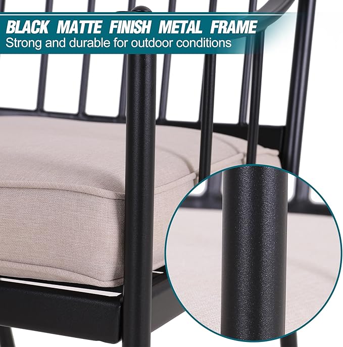PHI VILLA 7 Piece Patio Dining Set, 64" Steel Table | Metal chairs, Fixed Chair, 1.57" umbrella hole, Cushions, powder-coated, 300 lb chair capacity