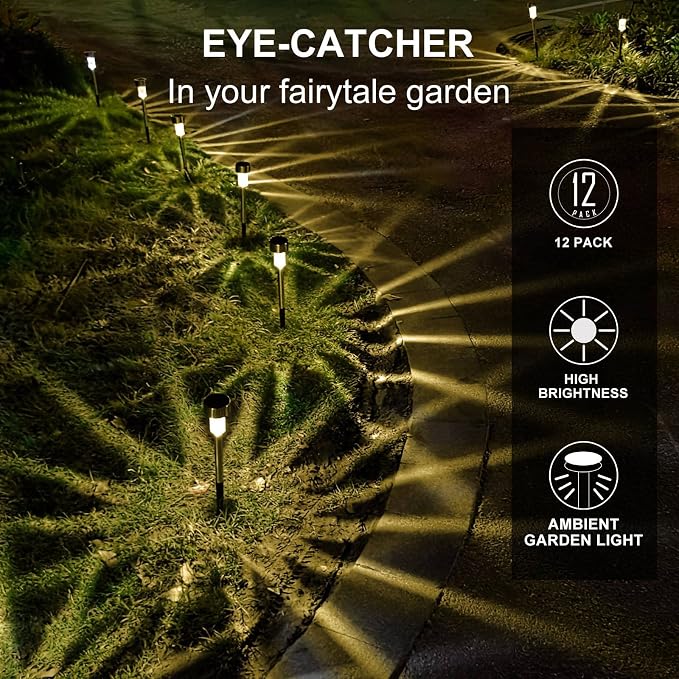 Solar Lights Outdoor Waterproof, Solar Garden Lights, Warm White, 16 Pack | Outdoor Solar Lights Stainless Steel LED Landscape Lighting Decorations for Yard Pathway Patio Lawn