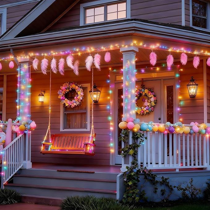 HOME LIGHTING 66ft Easter Decorative Mini Lights, 200 LED Clear Wire Fairy Starry String Lights Plug in, 8 Lighting Mode, Indoor Outdoor Xmas Tree Wedding Party Garden Decoration (Pastel Multicolor)